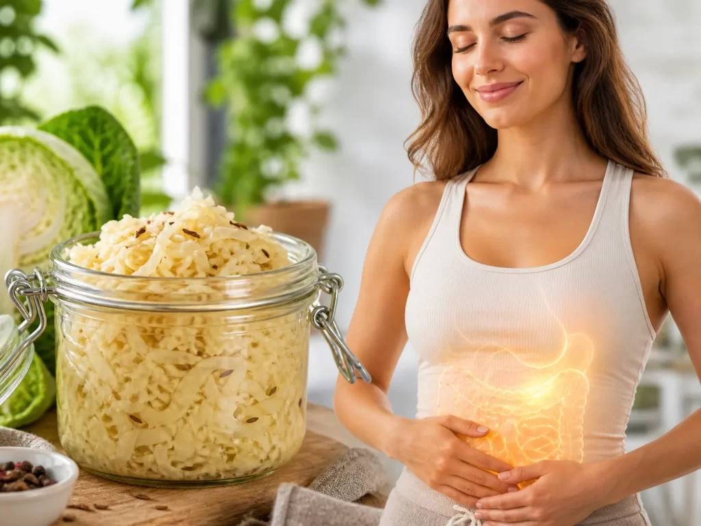 Verse gefermenteerde kool met een frisse, gezonde uitstraling voor ondersteuning van de darmgezondheid.
