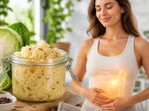 Verse gefermenteerde kool met een frisse, gezonde uitstraling voor ondersteuning van de darmgezondheid.